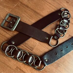 EXPRESS Leather Belt with Brass Rings | Size S